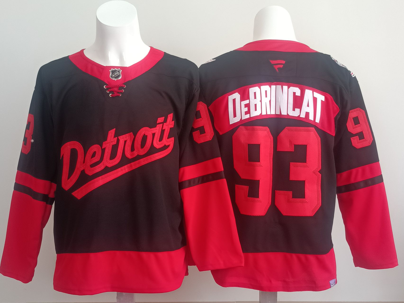 Men Detroit Red Wings #93 Debrincat Black red 2025 Fanatics Home Premium NHL Jersey style 1